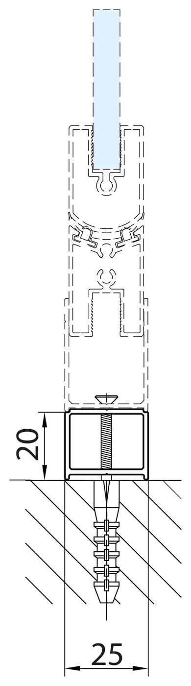 Polysan Zoom Line toldóprofil 20 mm, 1900 mm, króm (ZL920) - műszaki rajz