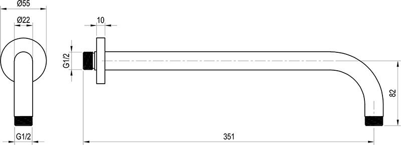Ravak 702.21BLM fali zuhanykar fejzuhanyhoz, 30 cm, matt fekete (X07P676) - műszaki rajz