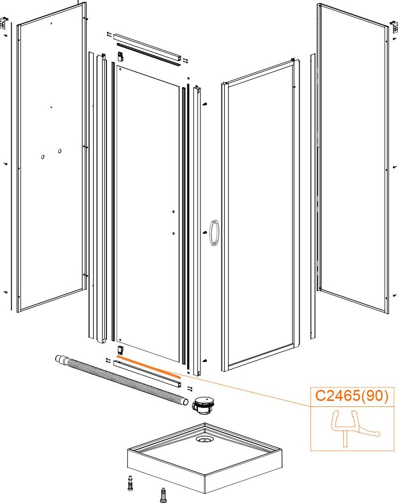 Sanplast vízvető tömítés KCDJ/BASIC és KCDJw/BASIC 90 zuhanykabinhoz (C2465) - műszaki rajz