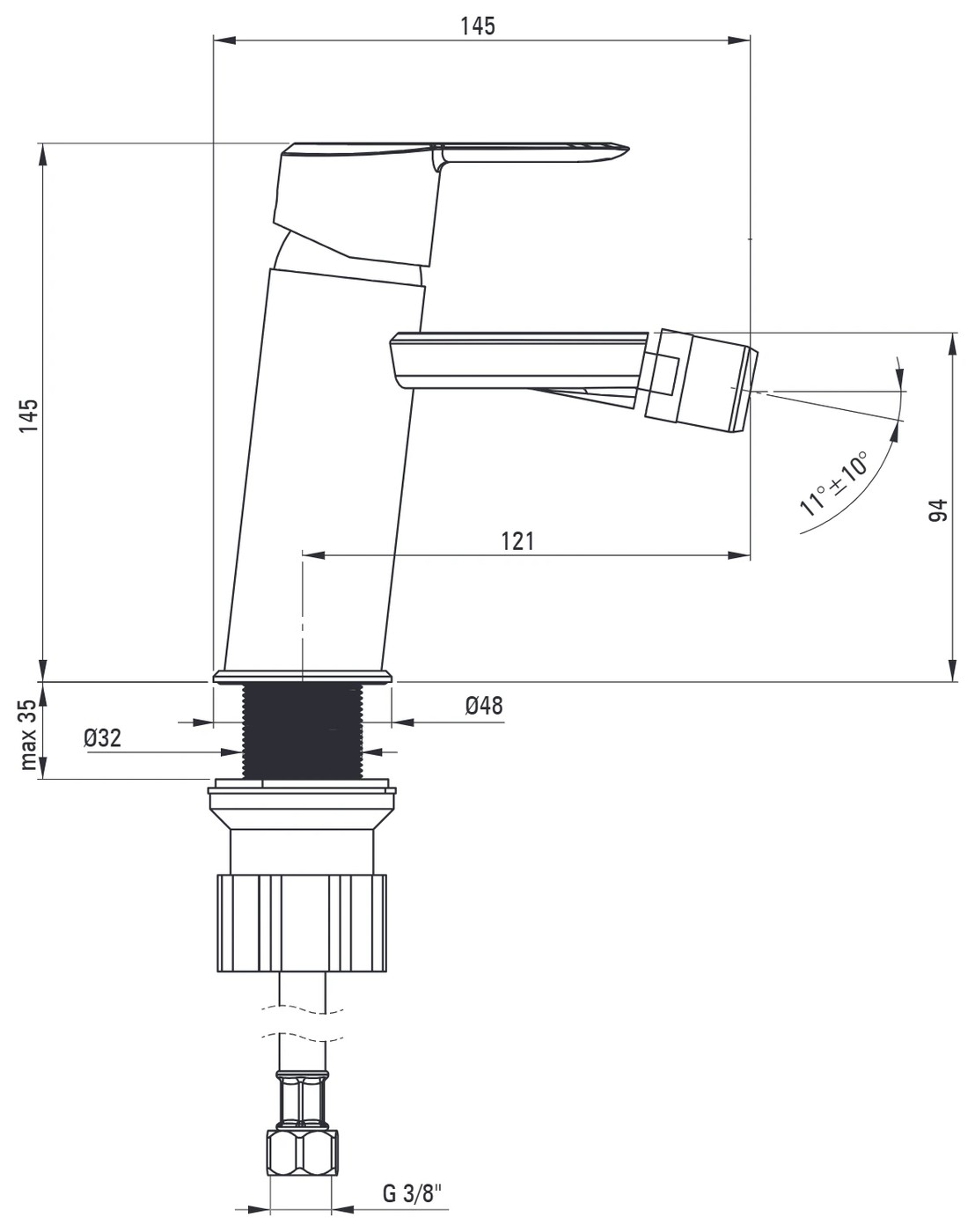 ARNIKA - Bidé csaptelep - titanium – műszaki rajz