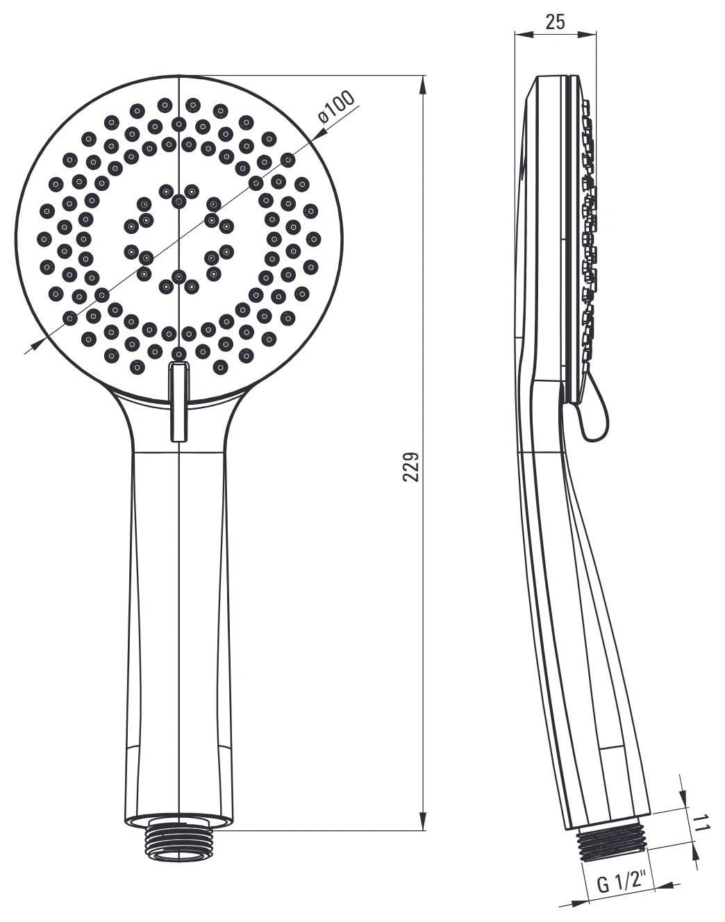 Deante ARNIKA Gold zuhanyszett, esőztető zuhanyfejjel – műszaki rajz
