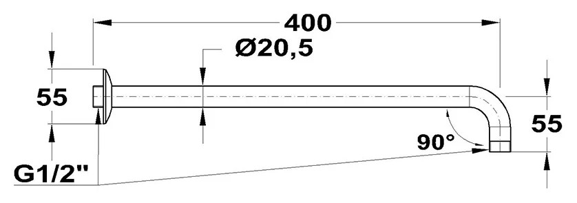 Mofém zuhanykar 90 fok x 400 – műszaki rajz