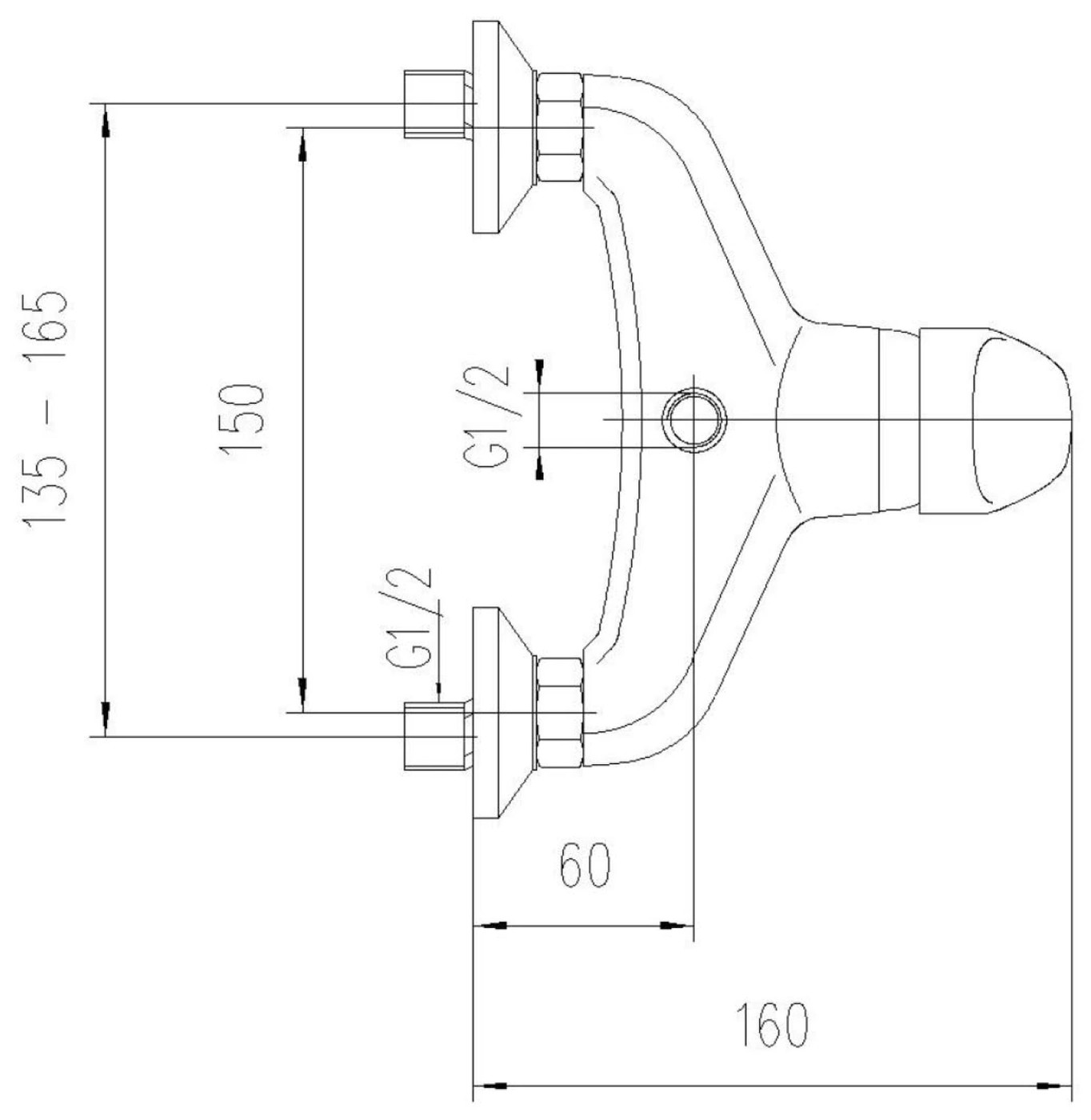 KASIOPEA Zuhany csaptelep, bekötés 150 mm (1107-11) – műszaki rajz