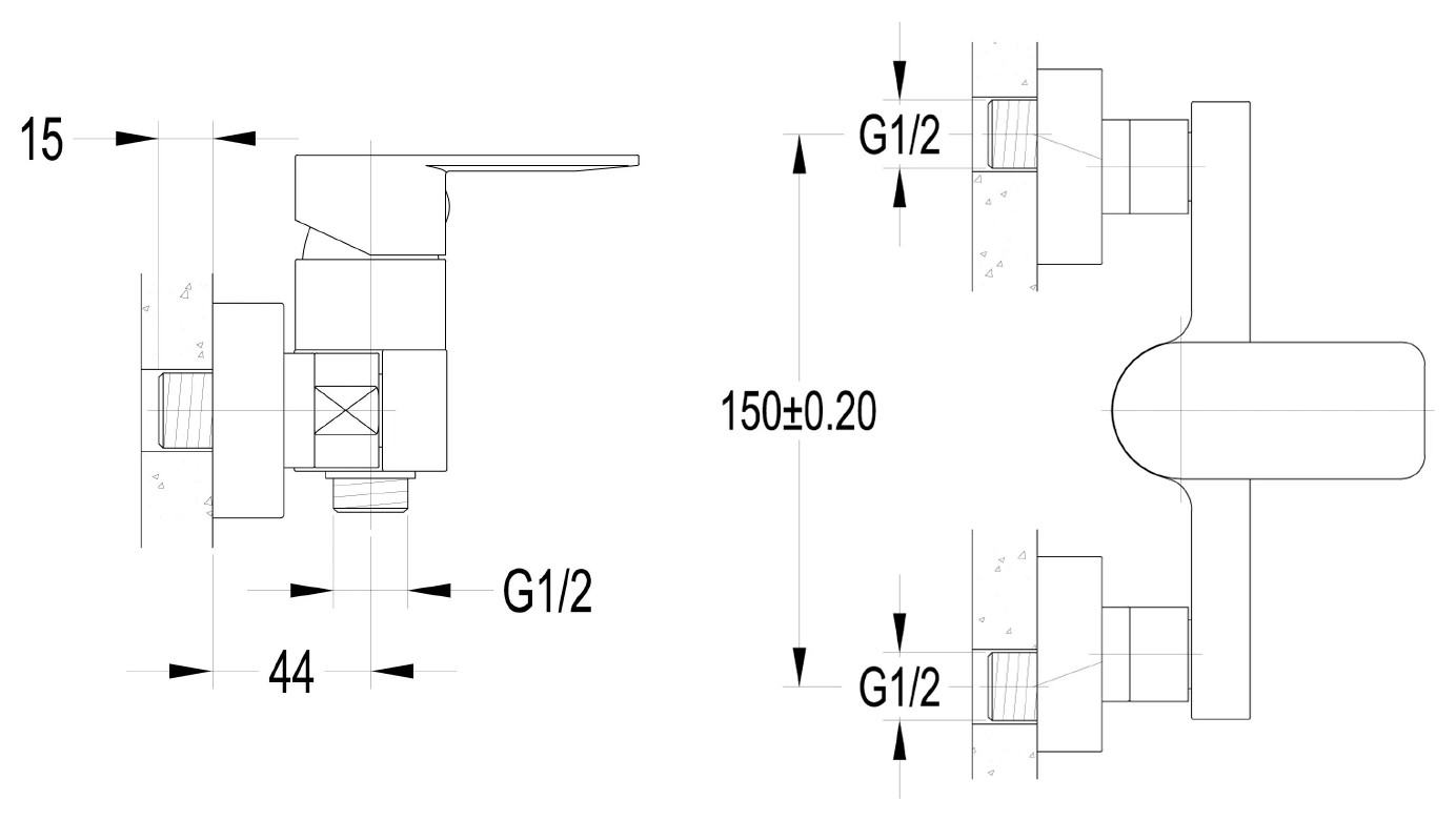 Aqualine DAPHNE zuhanycsaptelep zuhanyszett nélkül, króm (DH701) – műszaki rajz