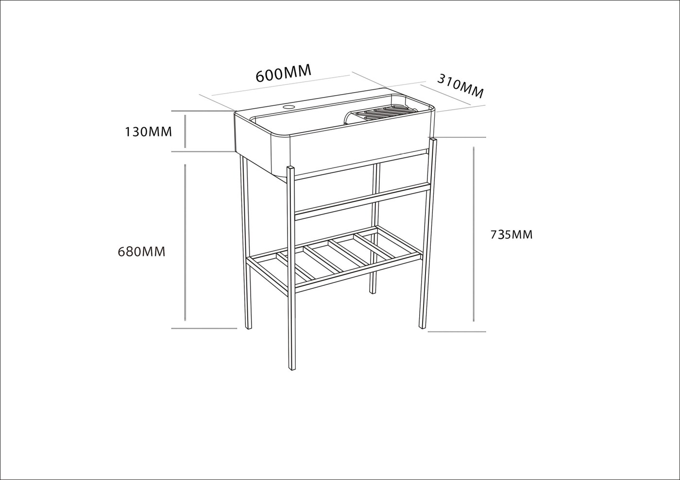 Sanotechnik DELTA 60 kerámiamosdó álló konzollal (D60300) – műszaki rajz