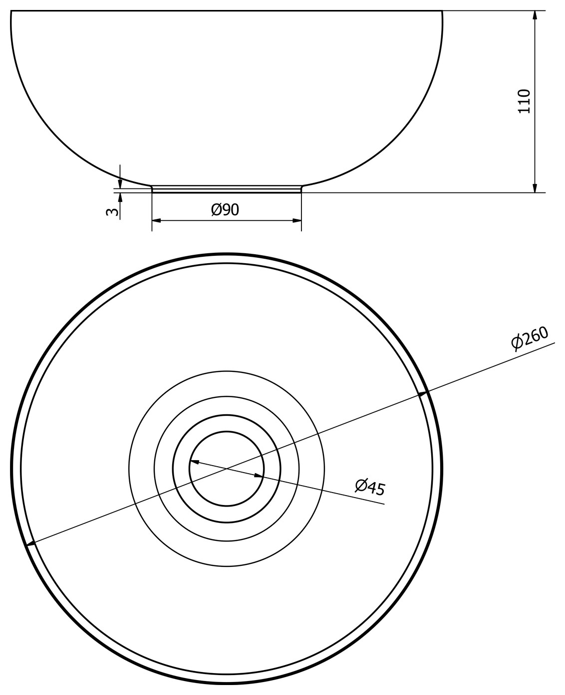 MINOR betonmosdó, átm.:26cm, zöld – műszaki rajz