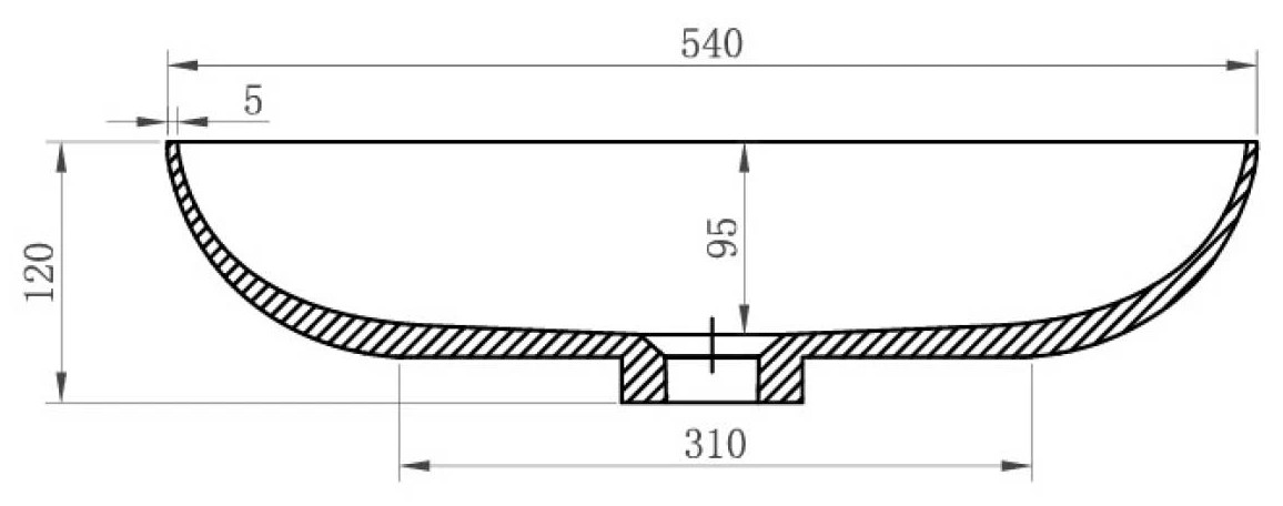 Wellis Miletos matt fehér pultra építhető solid surface mosdó – műszaki rajz