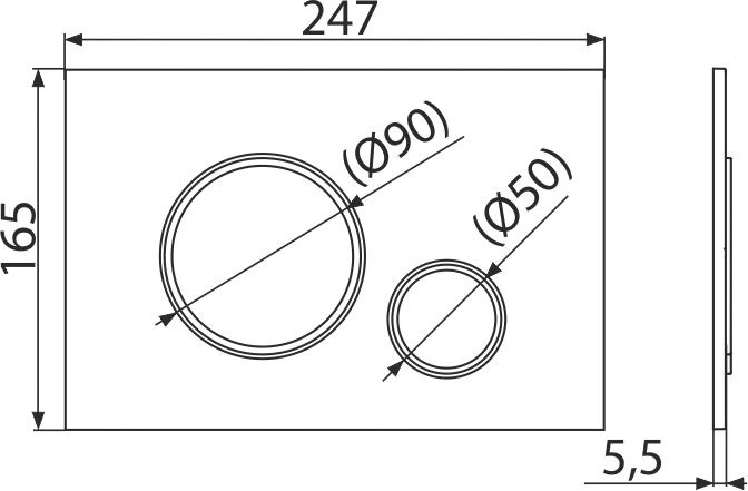 THIN - Vékonyított kezelőgomb előtétfalas rendszerekhez (Fekete-Matt/Króm-Fényes) – műszaki rajz