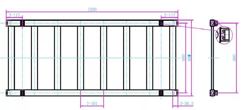Arezzo CUBE törölközőszárító radiátor, 500x1200 mm, 347 W, króm – műszaki rajz