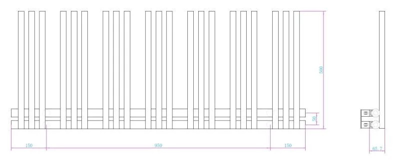 Arezzo LINEAR törölközőszárító radiátor, 500x1250 mm, 602 W, matt fekete – műszaki rajz