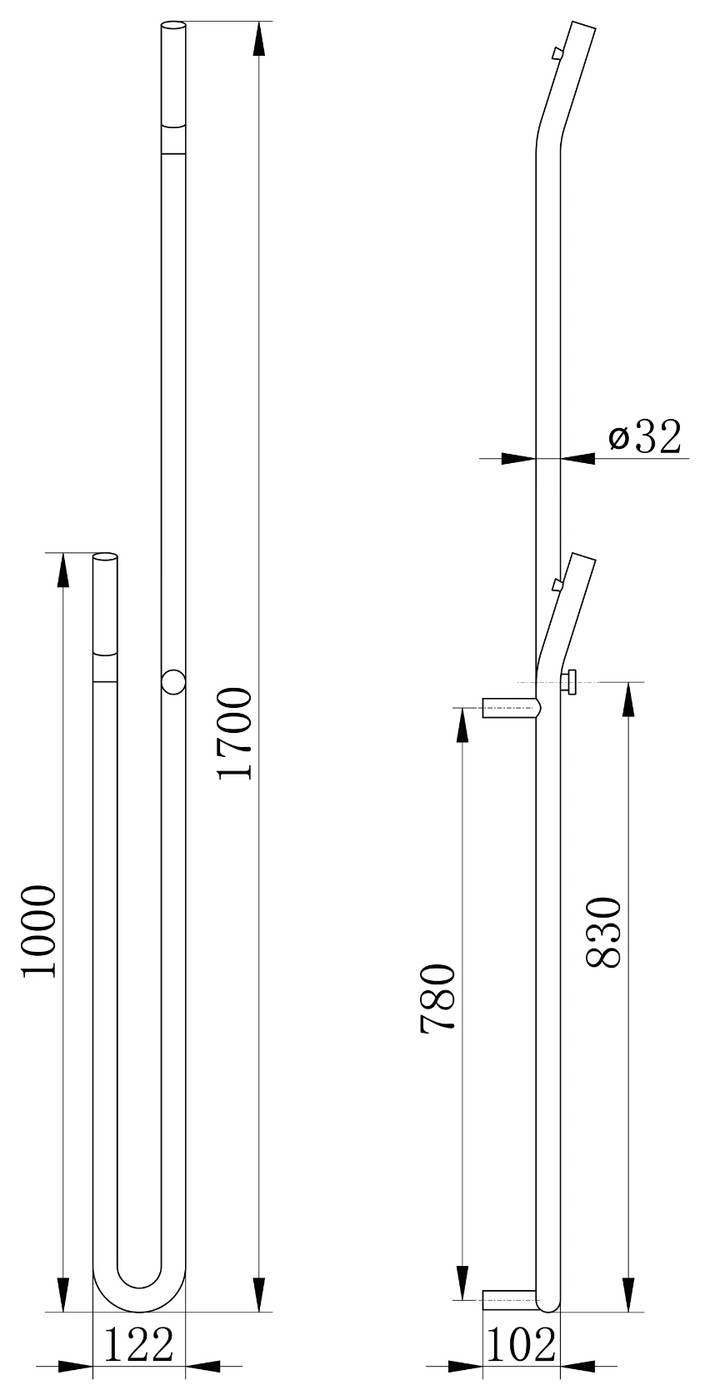 Sapho DUOPASSO elektromos törölköző szárító radiátor, 122x1700 mm, 45 W, króm (ER730) – műszaki rajz