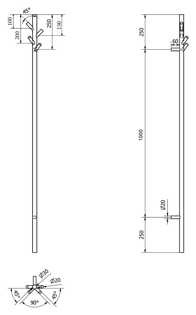 Sapho PASADOR elektromos álló fürdőköpeny, törölköző szárító radiátor, időzítővel, 150x1500x90 mm, 30 W, inox – műszaki rajz