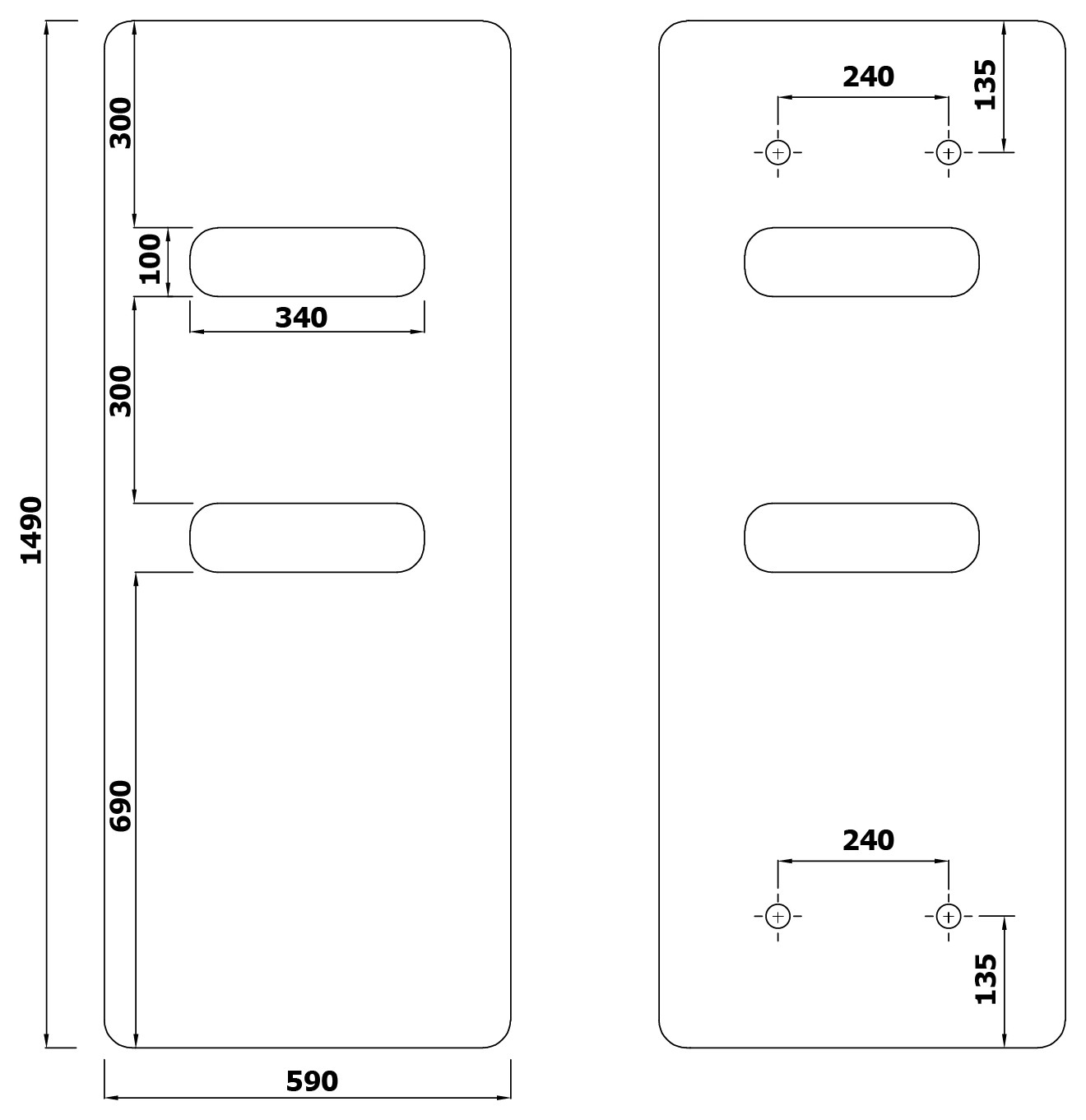 Sapho TABELLA OPEN fürdőszobai radiátor, 590x1490 mm, 827 W, matt fehér (MI1459) – műszaki rajz