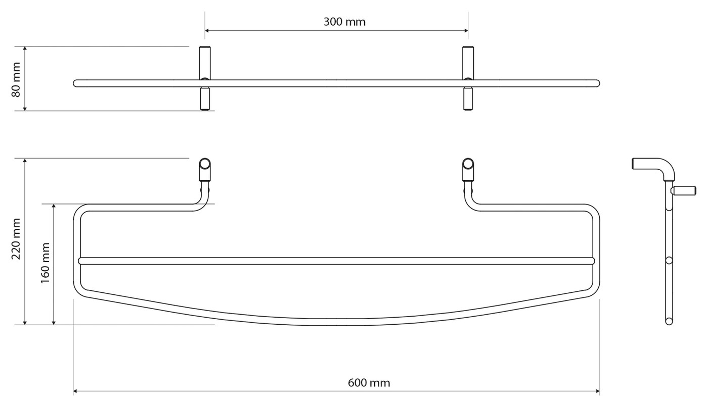 Sapho törölközőtartó radiátorra, 214x600 mm, króm (1306-09N) – műszaki rajz