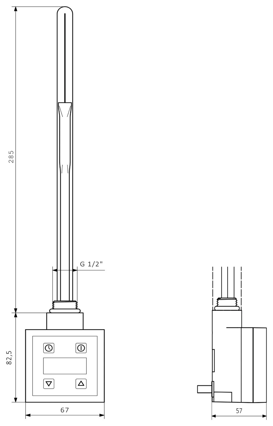 Sapho KTX elektromos termosztátos fűtőpatron, 200 W, matt fekete (KTX-B-200) – műszaki rajz