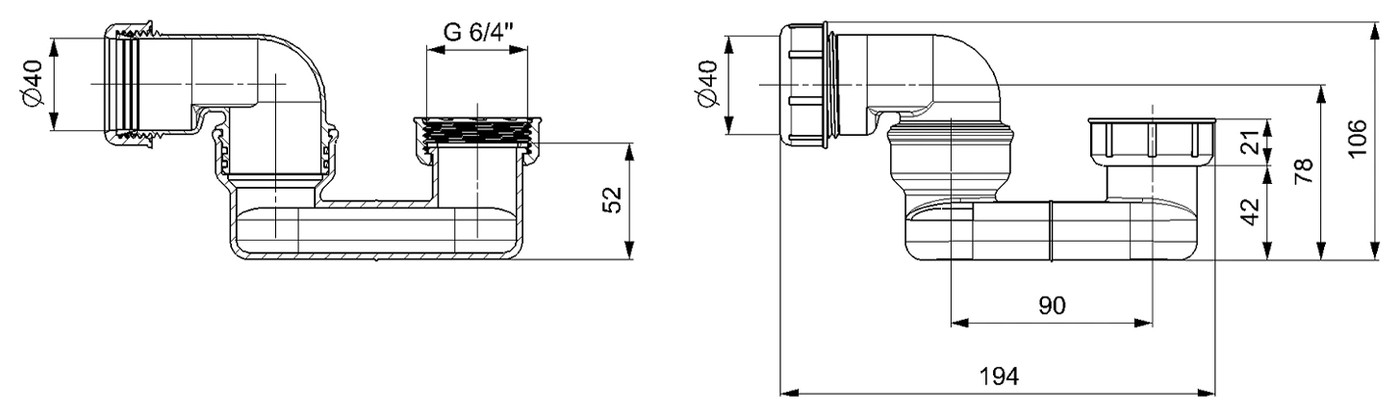 POLYSAN kádszifon bűzzár, 1 1/2" (72693) – műszaki rajz