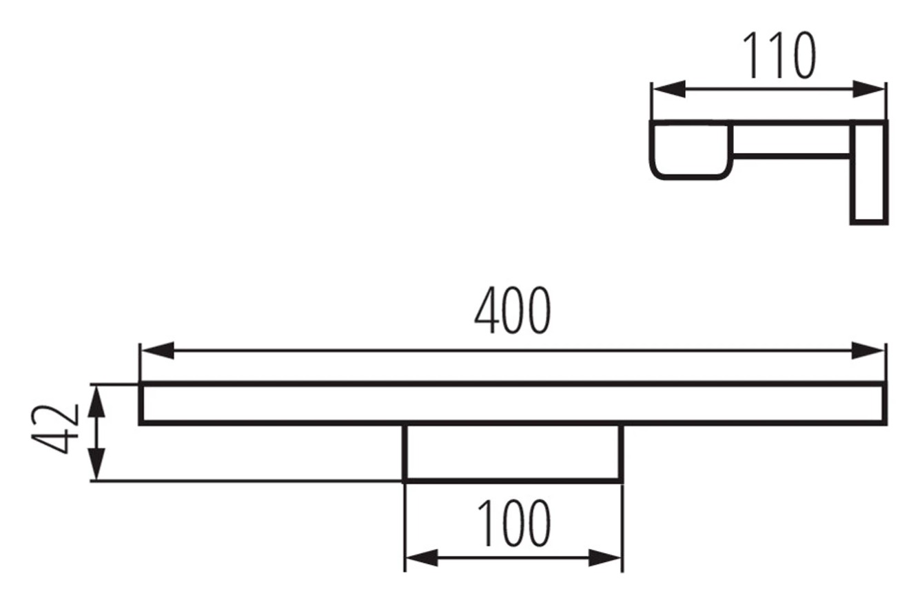 KANLUX ASTEN LED lámpa, 8W, 400x42x110mm, matt fekete (26683) – műszaki rajz