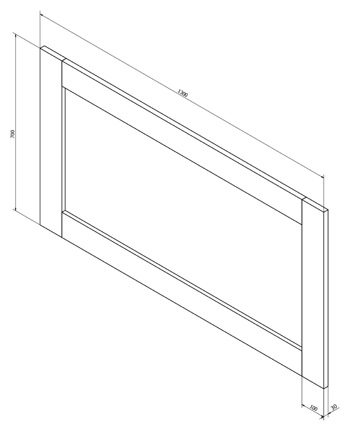 Sapho BRAND tükör, fa kerettel, 130x70 cm – műszaki rajz