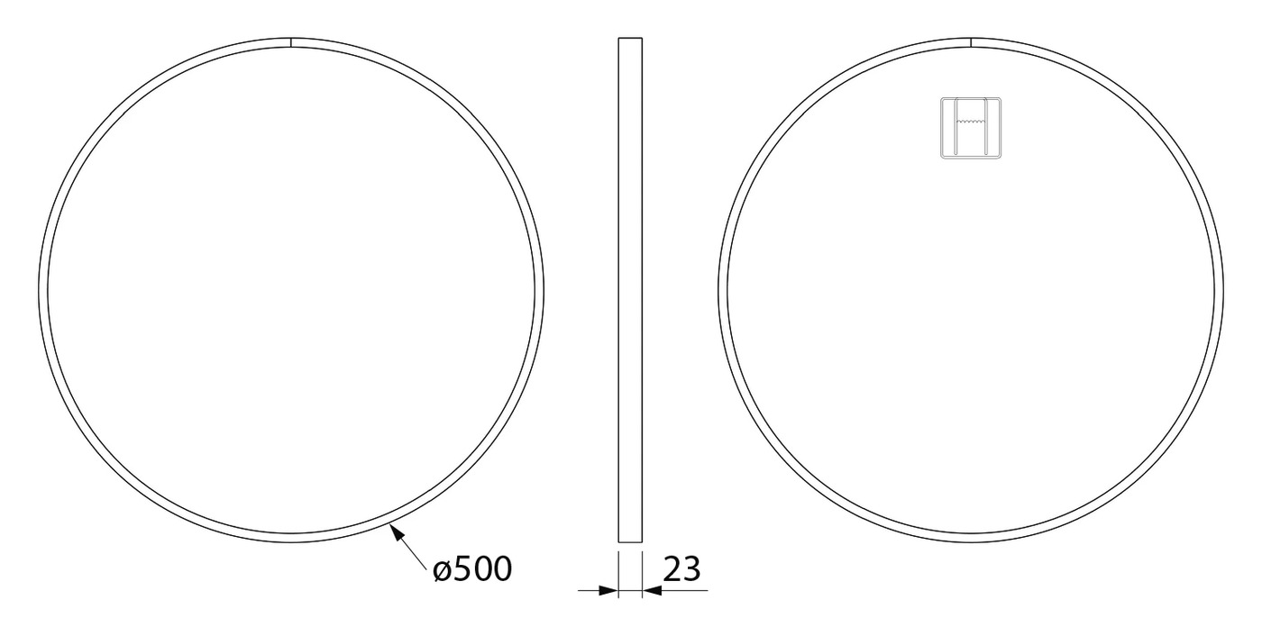 Sapho NOTION kerek keretes tükör, átm. 50 cm, matt fehér – műszaki rajz