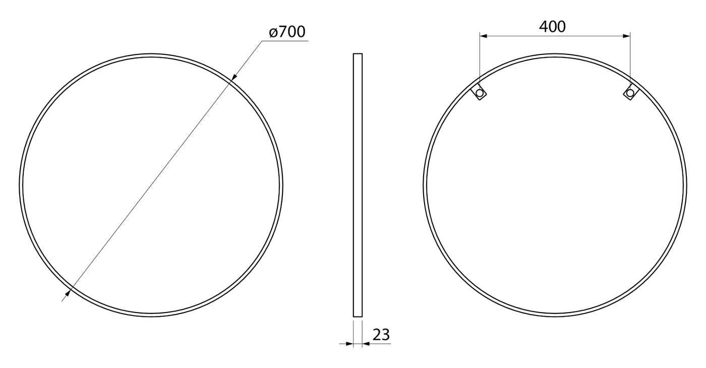 Sapho NOTION kerek keretes tükör, átm. 70 cm, matt fehér – műszaki rajz
