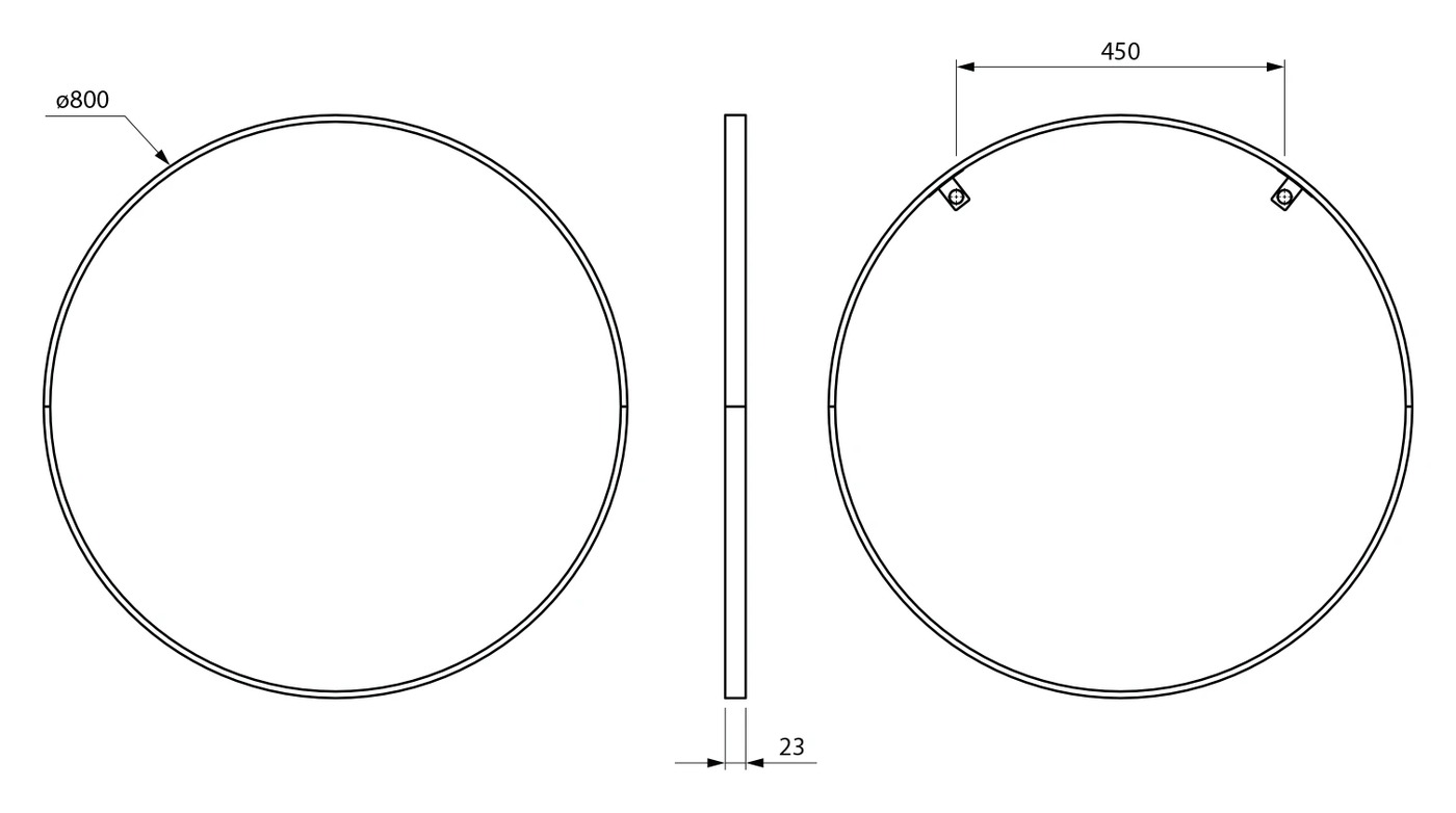 Sapho NOTION kerek keretes tükör, átm. 80 cm, matt fehér – műszaki rajz