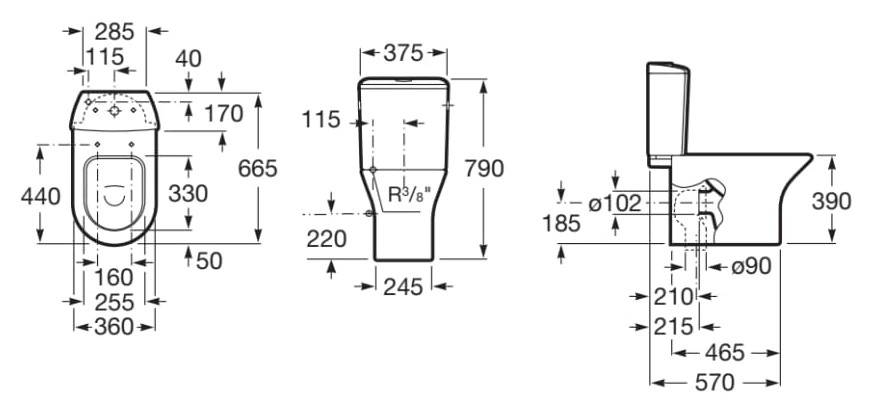 Roca Nexo Wc tartály Dual Flush-3/6 l – műszaki rajz