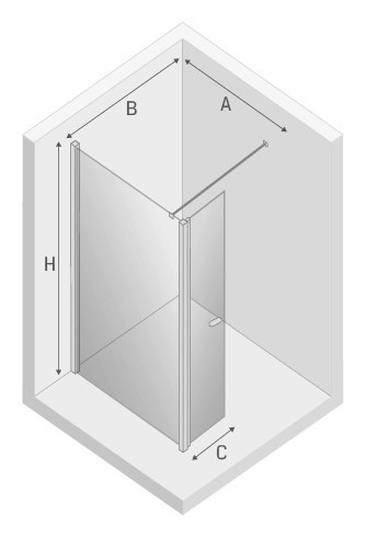 New Trendy New Soleo Chrome walk-in fal nyíló ajtóval (54 cm) – műszaki rajz