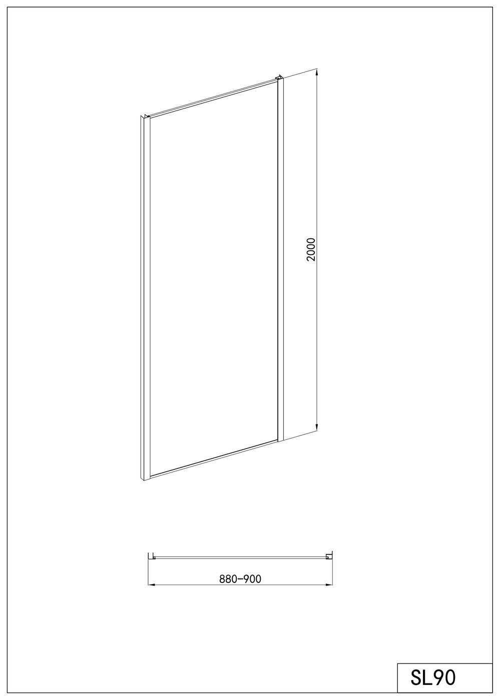 Sanotechnik Sanoslim oldalfal, 90 cm, króm – műszaki rajz
