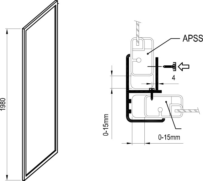 Ravak Supernova ASDP3+APSS+APSS zuhanykabin szatén, pearl - műszaki rajz
