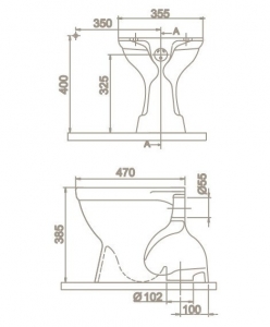 CERASTYLE PORCELÁN WC CSÉSZE - MÉLY ÖBLÍTÉSŰ - ALSÓ KIFOLYÁSÚ