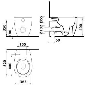SENTIMENTI álló WC, alsó vagy hátsó kifolyással, Rimless, SmartFixPlus, 36x52cm