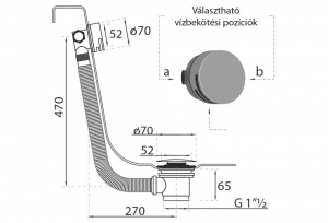 Vízfeltöltős Click- clack le- és túlfolyó, kerek, króm