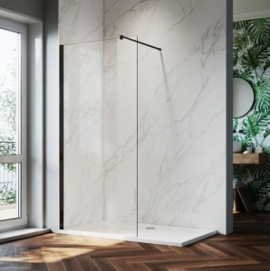 SaniArt ECO Átlátszó üveges fekete walk-in zuhanyfal 110cm