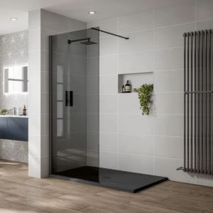 Balneum walk-in zuhanyfal füst üveggel, fekete kerettel