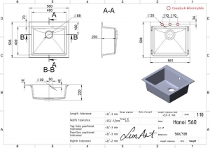 LUNART Noba 560 egymedencés gránit mosogató, Grey