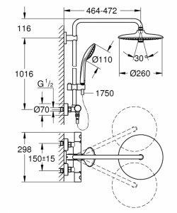 Grohe Euphoria termosztátos zuhanyrendszer, többfunkciós fejzuhannyal