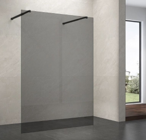 Balneum körbejárható zuhanyfal két kitámasztó karral sötét üveggel, Fekete karral