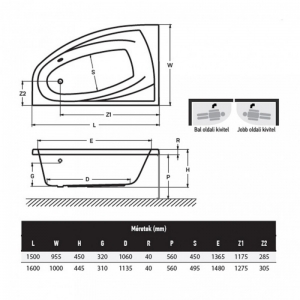 Wellis MATANA akril aszimmetrikus kád előlappal/Bemutató termék