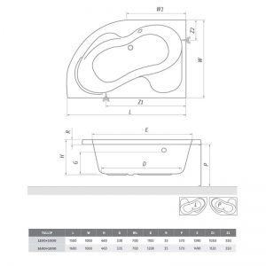 Roltechnik Tullip aszimmetrikus akril kád előlappal, kádláb szettel/Bemutató termék