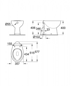 Grohe Bau Ceramic perem nélküli álló WC alsó kifolyású