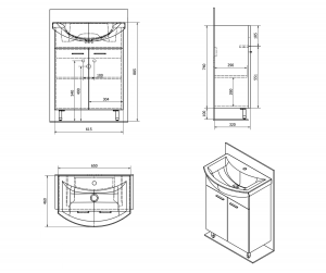 ZOJA mosdótartó szekrény, 2 ajtós, 61,5x74x32,5cm, platina tölgy (51163)