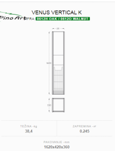 Venus 160 Tölgyszínű Függesztett ceruzaszekrény a felső része polcos , alsó része szennyestartó kosaras.