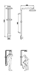 Aqualine TOUR zuhanyoszlop aluminium, magasság 1100 mm, a fejzuhany 220 mm (csaptelep n (SL030)