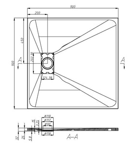 Sanotechnik SMC 90 szögletes zuhanytálca, betonszürke (9090G)