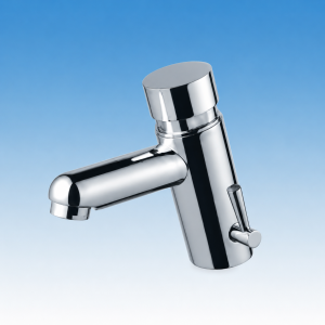Timed push-button basin tap with mixing lever, for hot and cold water - Időzített nyomógombos mosdócsaptelep keverőkarral, hideg-meleg vízre
