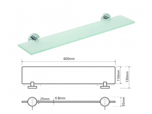 BEMETA OMEGA Üvegpolc, 600x55x130mm, króm (104102042) (XR609)