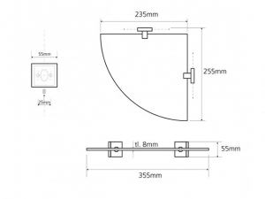 BEMETA BETA Sarok üvegpolc, 255x55x255mm, króm (132102012) (XQ604)