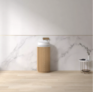 AREZZO design SORAYA 40 cm-es kerek, álló alsószekrény, fehér mosdópulttal, 1 ajtó, tölgy