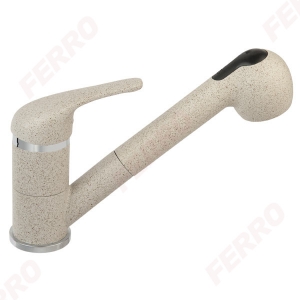 Ferro FREYA kihúzható zuhanyfejes konyhai csaptelep, homokszín, gránit