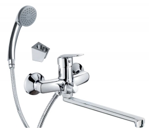 Deante BORO - Mosdó csaptelep, fal, meghosszabbított kifolyóval - csatlakozás a tömlőhöz és a zuhanykészlethez - króm